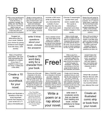 Novel Project Bingo Card