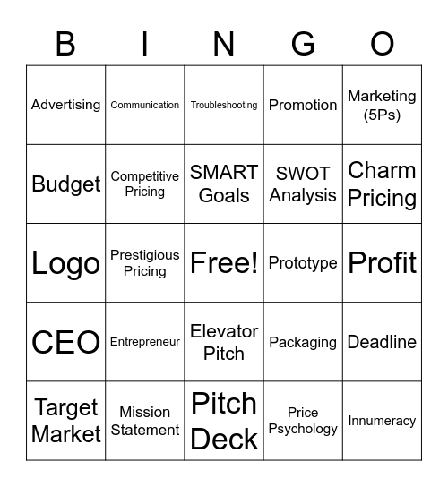 Let's Get Down to Business Test Review Bingo Card