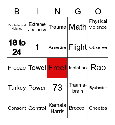 DV and SA Curriculum Bingo Card