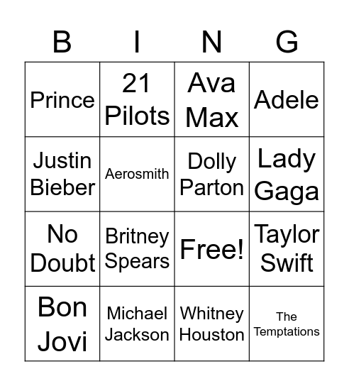 Music Bingo!! Bingo Card