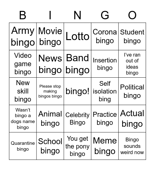 Quarantine bing bing Bingo Card