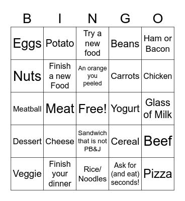 Healthy Eating Challenge - Two Bite Minimum Bingo Card