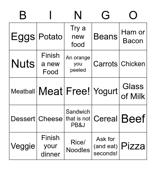 Healthy Eating Challenge - Two Bite Minimum Bingo Card