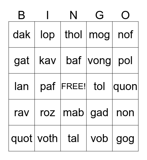 CVC Nonsense Word Bingo (a, o) Bingo Card