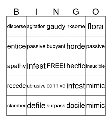 Vocabulary Bingo Card