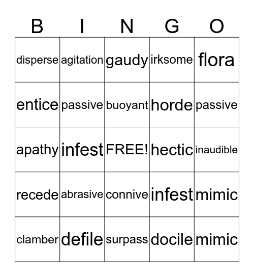 Vocabulary Bingo Card