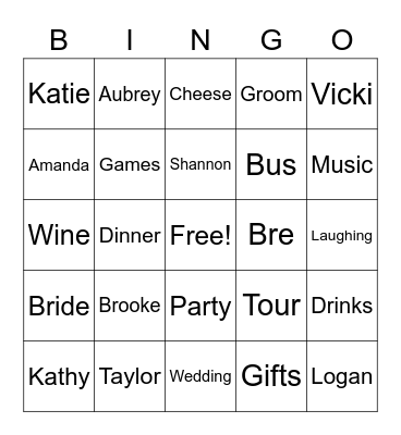 Brooke's Bachelorette Party Bingo Card