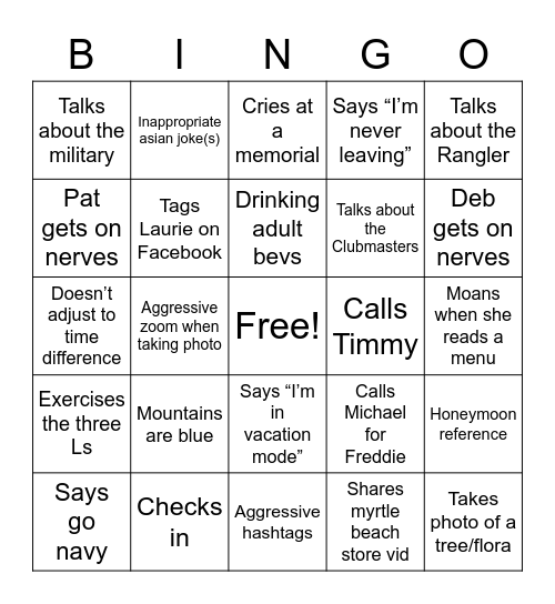 DEB AND PAT TAKE ON HAWAII Bingo Card