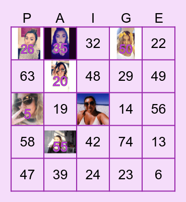 Birthday "PAIGE" Bingo Card
