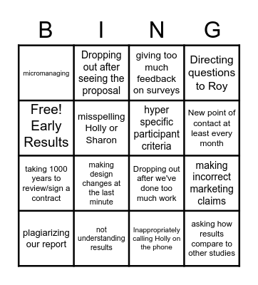 Partner Bingo Card