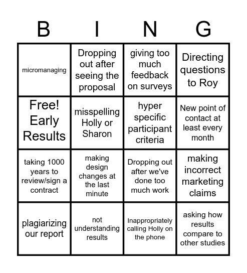 Partner Bingo Card