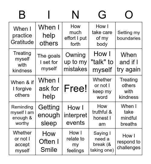 Things I Can Control Bingo Card