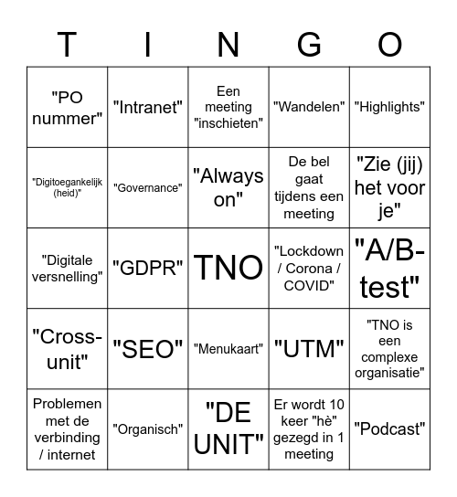 T (I) N (G) O Bingo Card