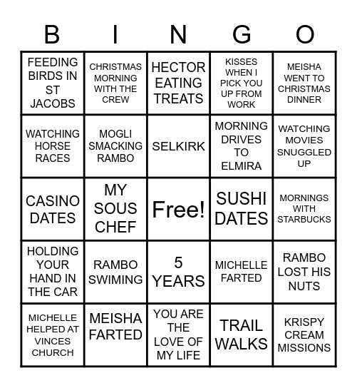 OUR 5 YEAR BINGO GAME Bingo Card