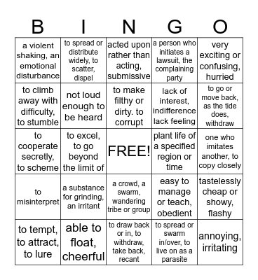 Vocabulary Bingo Card