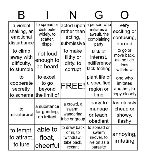 Vocabulary Bingo Card