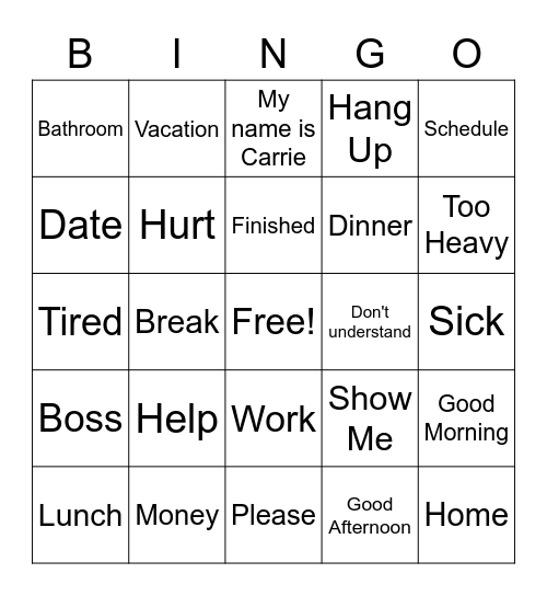 Project Life Words Bingo Card