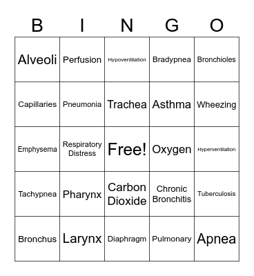 Respiratory System Bingo Card