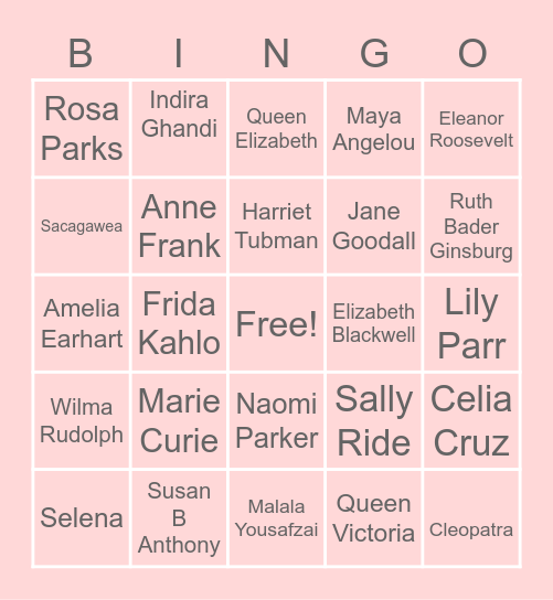 Women's History Month Bingo Card