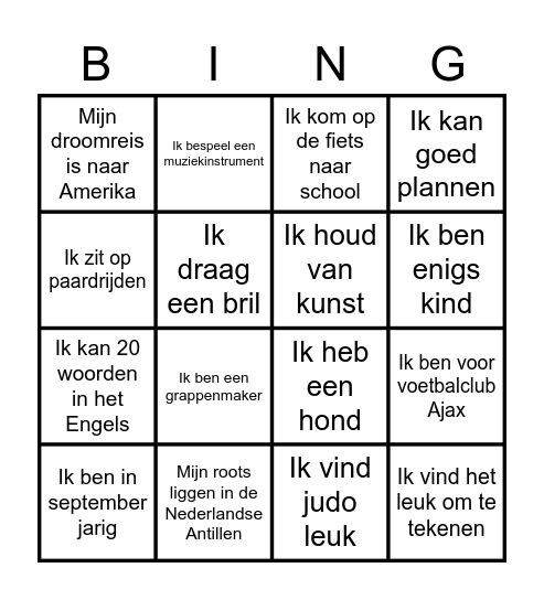 Groep 8 Bingo Card