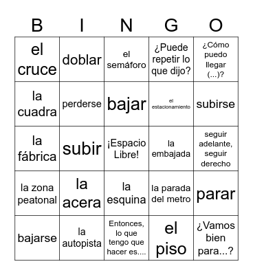 Vocabulario Bingo Card