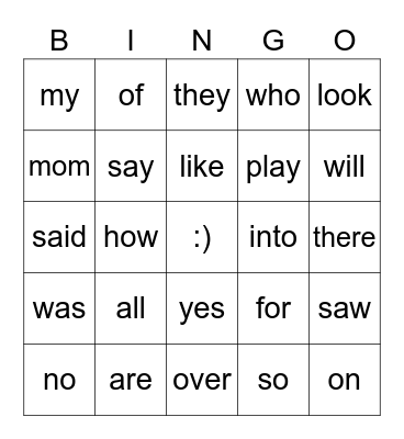 SIGHT WORDS 2 Bingo Card