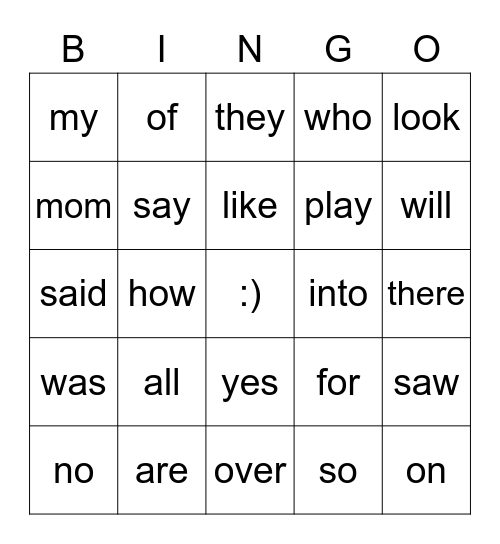 SIGHT WORDS 2 Bingo Card