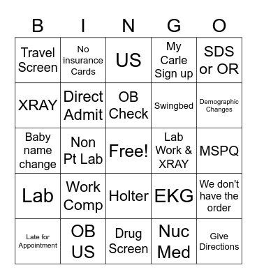 Patient Access Bingo Card