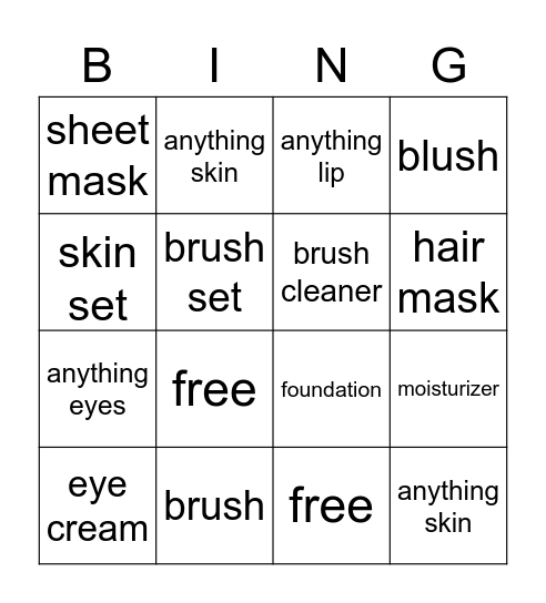sephora collection Bingo Card