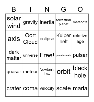 Solar System 3 Bingo Card