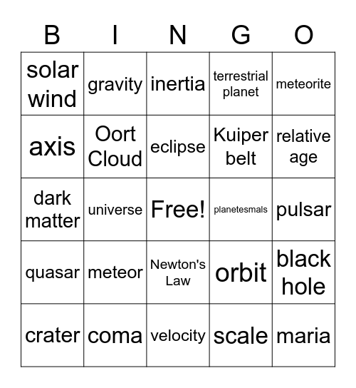 Solar System 3 Bingo Card