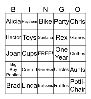 Conrad's Bingo Card