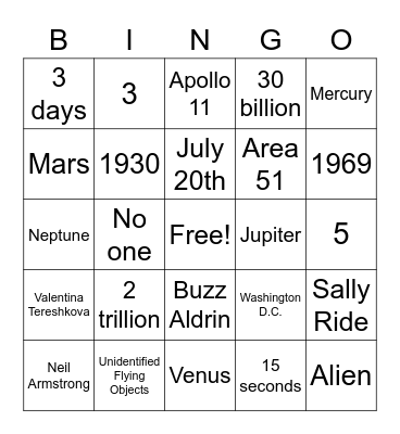 Space Bingo Card