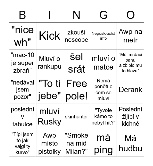 Hanzíkovo bingo Card