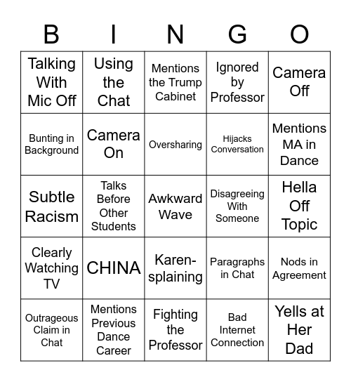 Karen Bingo Card