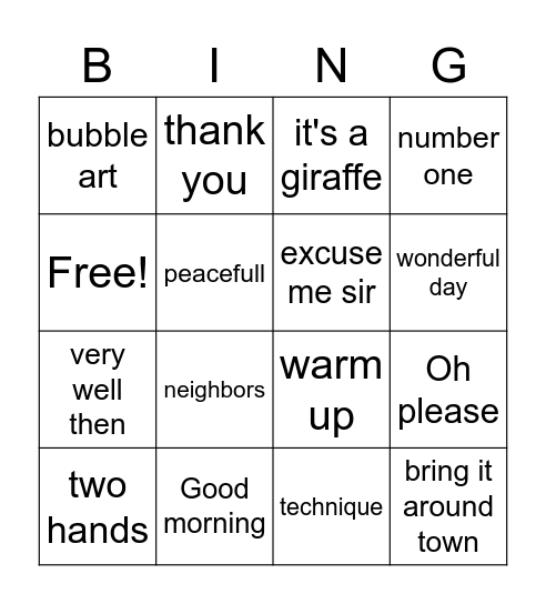 Bubble stand Bingo Card
