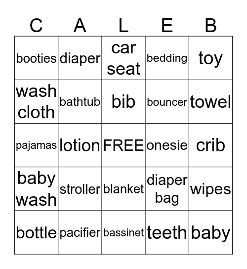 BABY CALEB BINGO Card