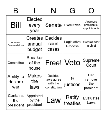 Legislative Bingo Card