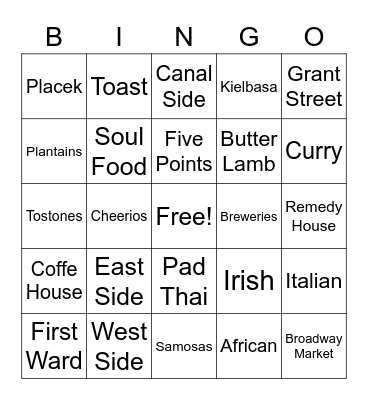 Beyond Pizza and Wings Bingo Card