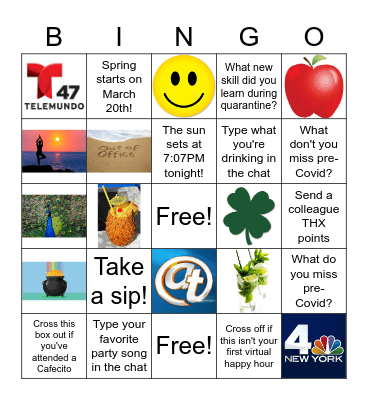 Spring Forward Happy Hour Bingo Card
