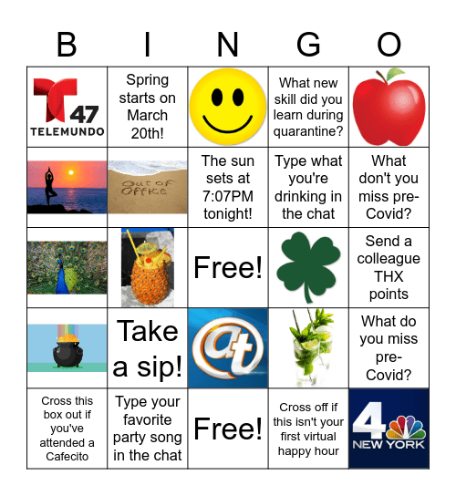 Spring Forward Happy Hour Bingo Card