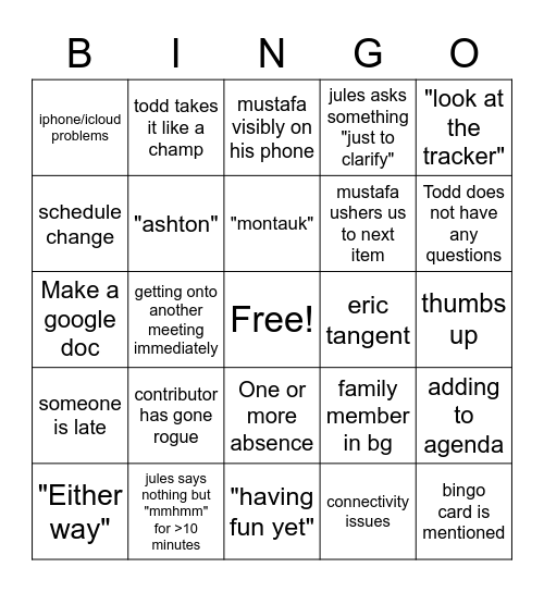 Jules' post check in bingo Card