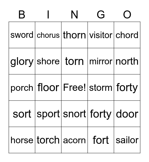 OR Bingo Card
