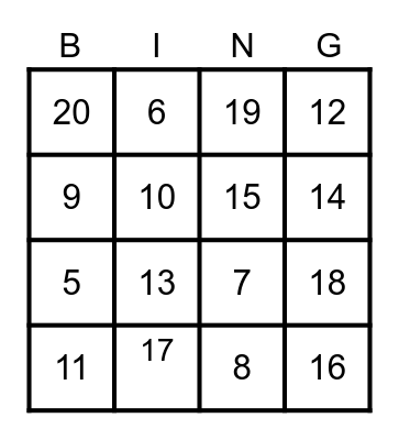 Number Bingo Card