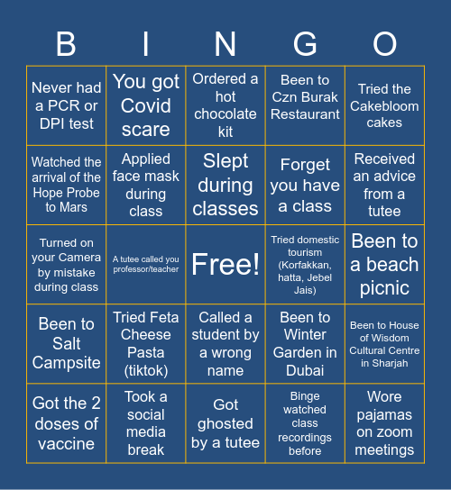 Virtual PALS Bingo Card