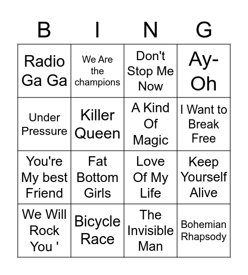 Queen Bingo Card