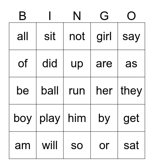 Kindergarten Sight Word #2 Bingo Card