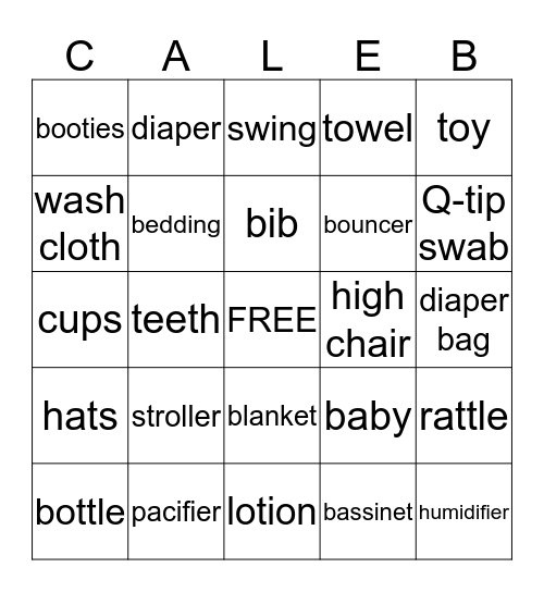 BABY CALEB BINGO Card