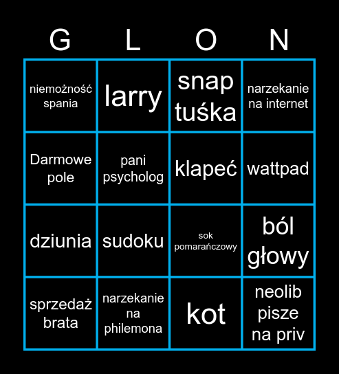 glonowe bingo Card