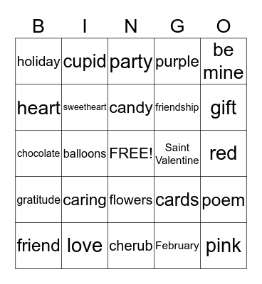 Valentine's Bingo Card